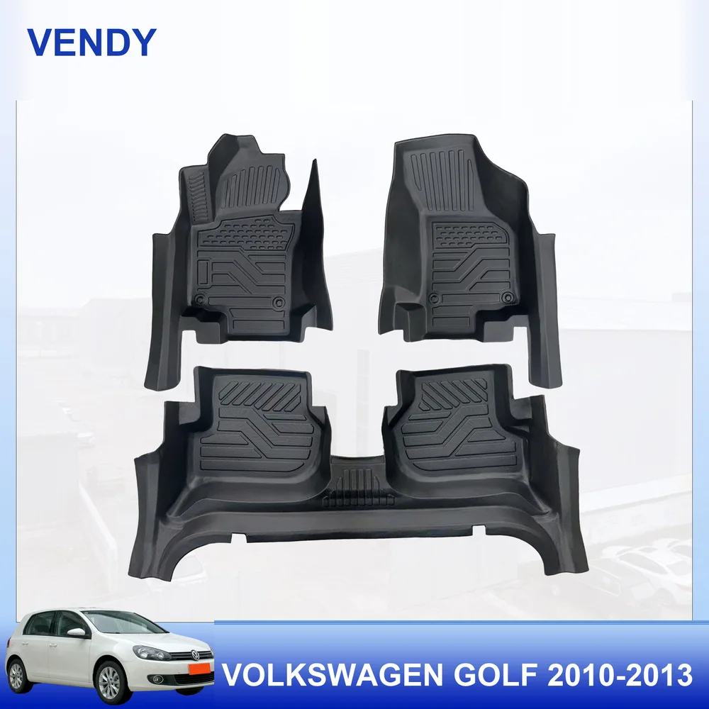 TPE Car Floor Mats Custom Fit for Volkswagen Golf 2010-2013 Left Hand Drive Full Set All Weather Waterproof Easy to Clean