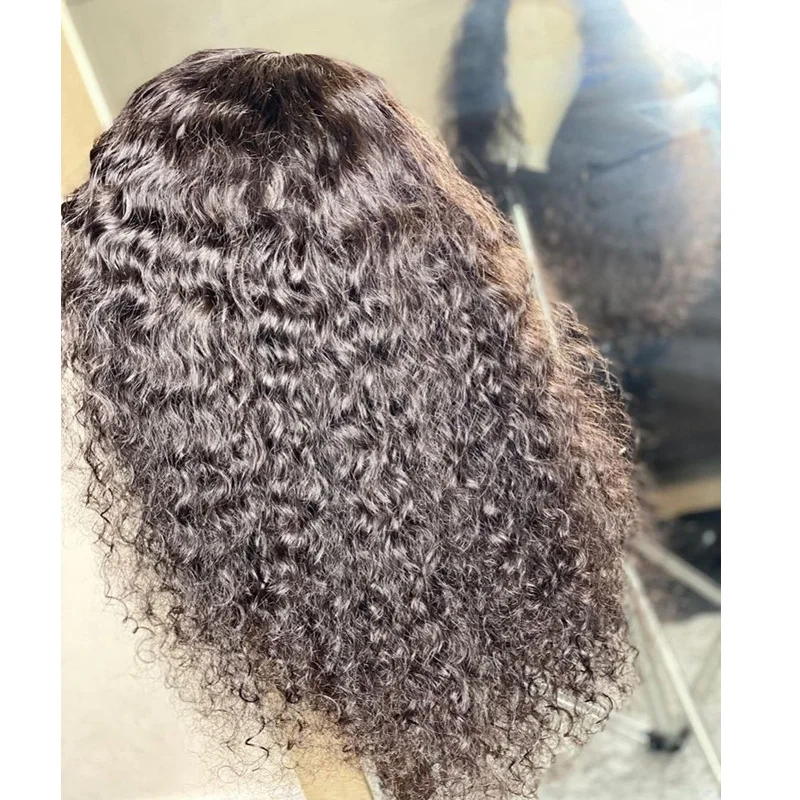 Peluca con malla frontal rizada para mujeres negras, pelo de bebé prearrancado, suave, largo, Natural, negro, 180 de densidad, 26 pulgadas