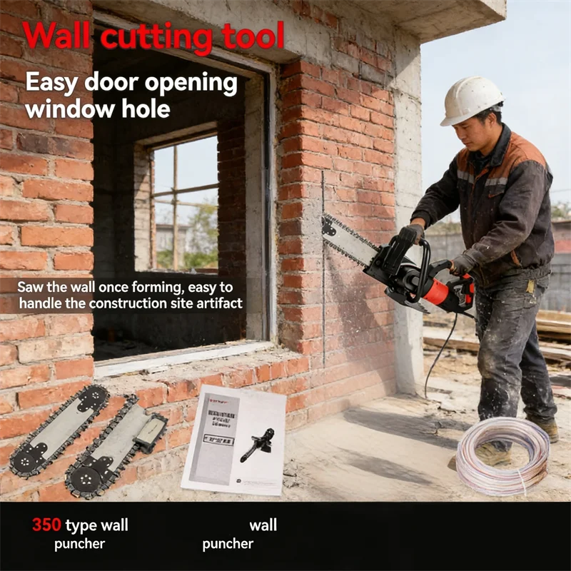 350/480 Type Electric Wall Puncher Concrete Cutting Chainsaw with Water Pipe & Pump for Wall Door Window Hole Opening