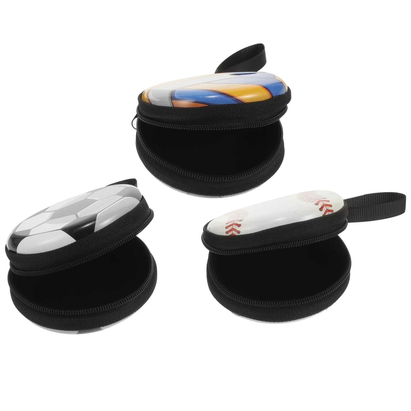 

3pcs Football Shaped Storage Boxes Sport Snack Bags Cartoon Tinplate Coin Party Purses Cute Pattern Change Bags Zipper Closure
