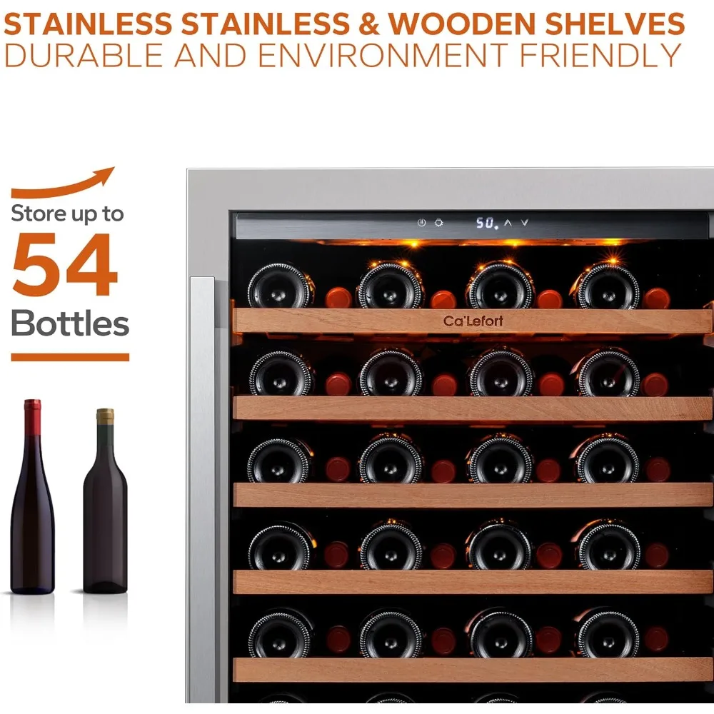 

24 Inch Wine Fridge, 54 Bottle Wine Cooler Refrigerator, 40-65°F Wine Refrigerator Glass Door