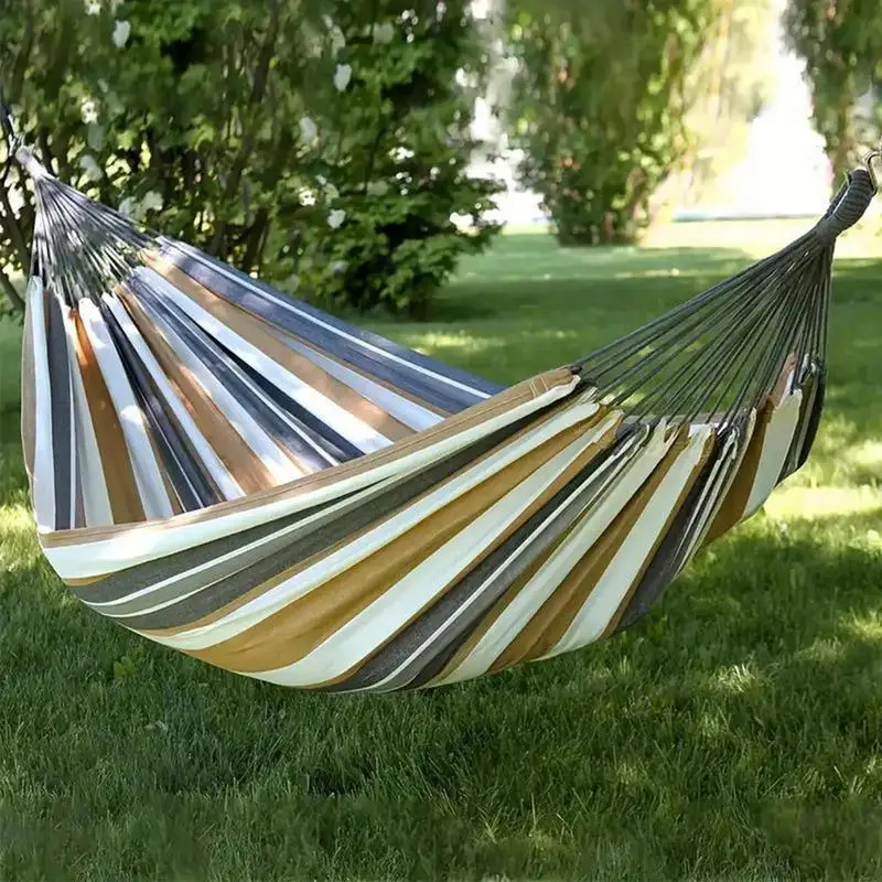 Outdoor Coffee Striped Hanging Chair Portable Camping Hammock Swing Chair With Organizer Bag Travel Beach Two-Person Hammock bed