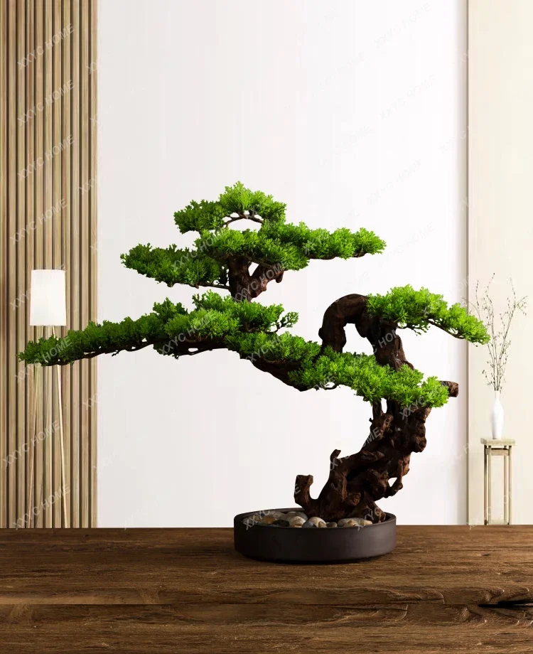 Künstlicher Gruß, Kieferndekoration, Zen, neue chinesische Bonsai-Grünpflanze, Wohnzimmereingang