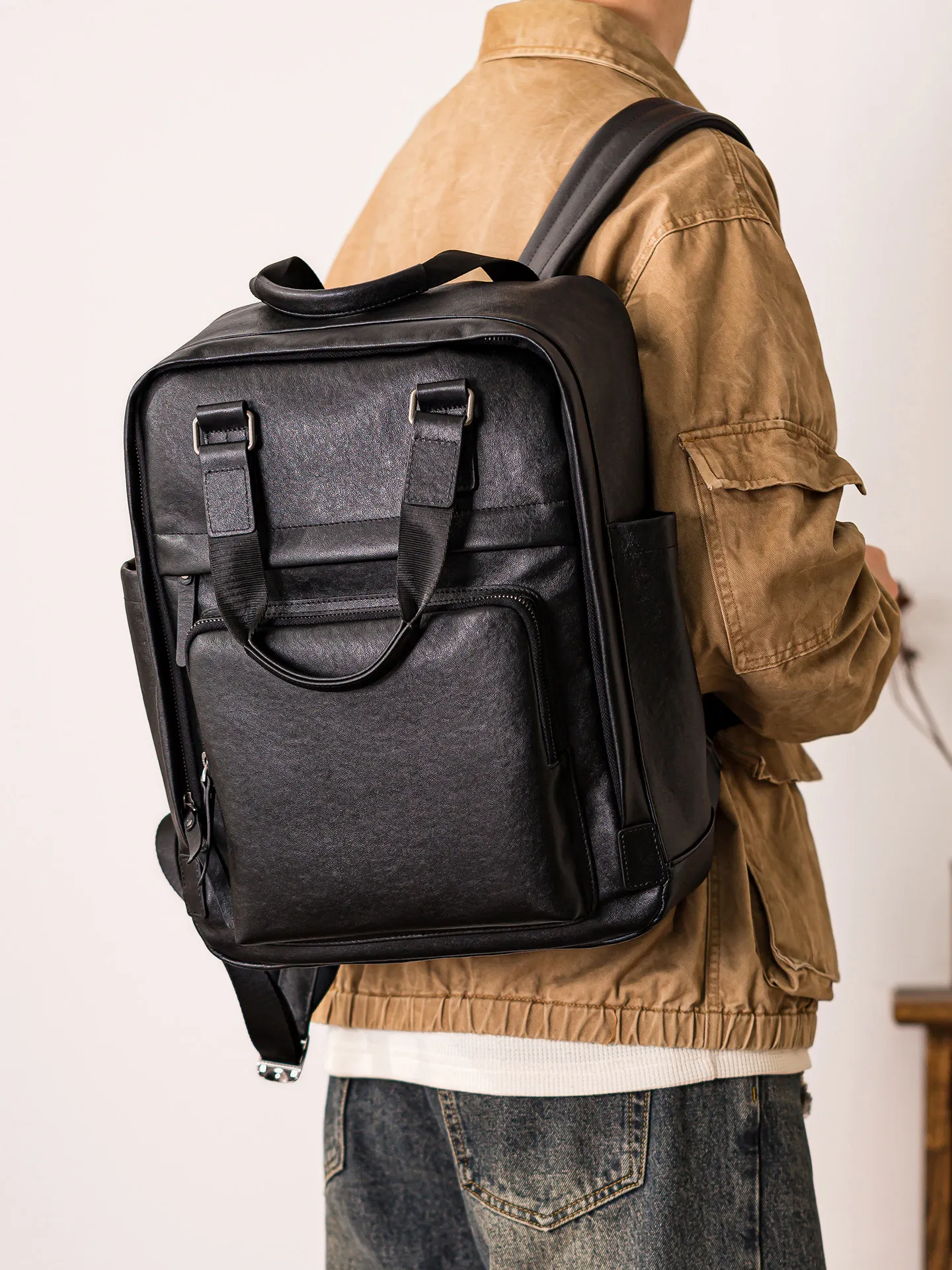 casual handmade genuine leather men's multifunctional backpacks outdoor travel luxury real cow leather multi-pocket handbags