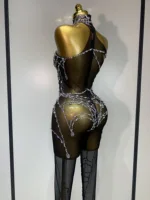 STOCK Sparkly Diamond Women Sexy Mesh Jumpsuit Nightclub Bar Party Show Gogo Dancer Clothing Drag Queen Outfit Stage Costume - Image 6