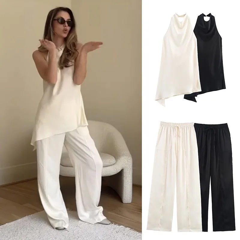 

TRAFZR Trousers Sets Piece Woman Outfits Elegant Vacation Two Set Suits New Two-piece Women's Pieces Full Number Summer 2025