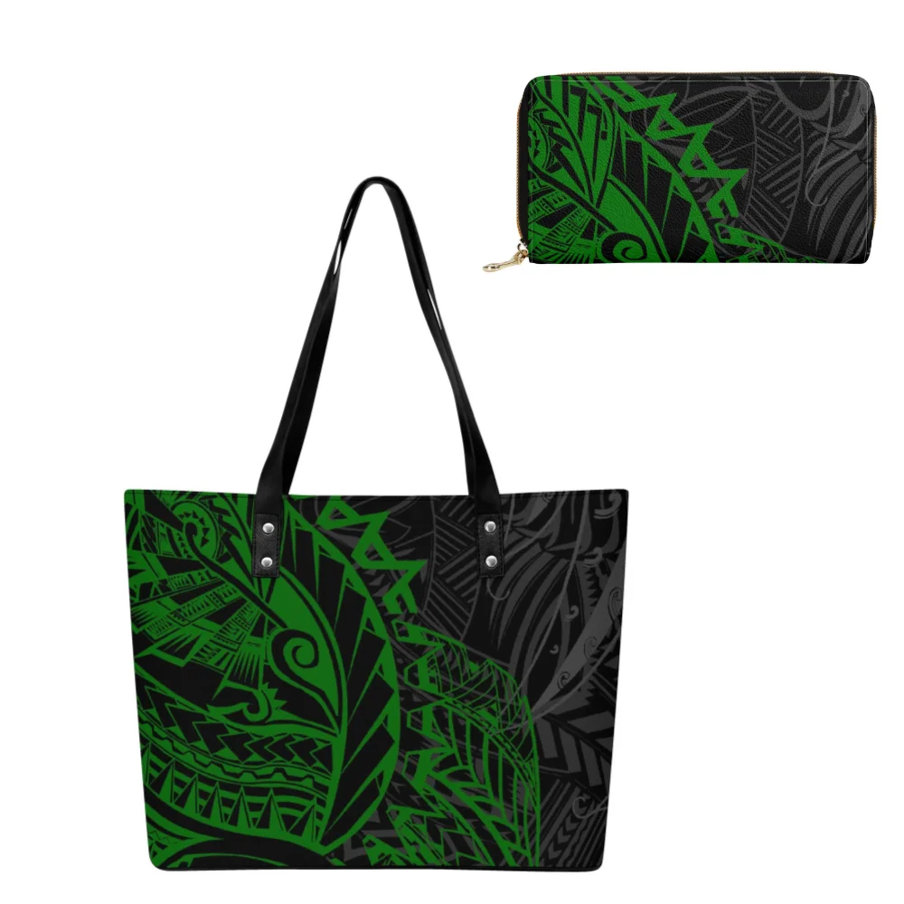 

2025 Design Combo Bag Printed Polynesian Tribal New Wallet And Handbag Shopping Custom High-Definition Pattern Wallet Combo Set