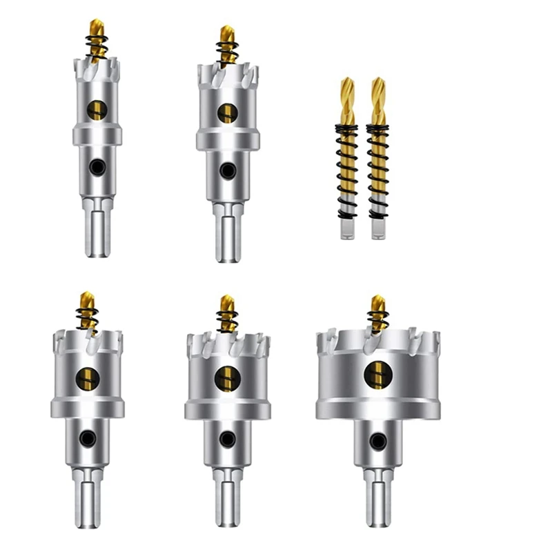 7PC Hole Saw Kit For Hard Metal, 5/8In-1-3/4In Tipped Hole Saw Set Heavy Duty Hole Cutter For Plastic