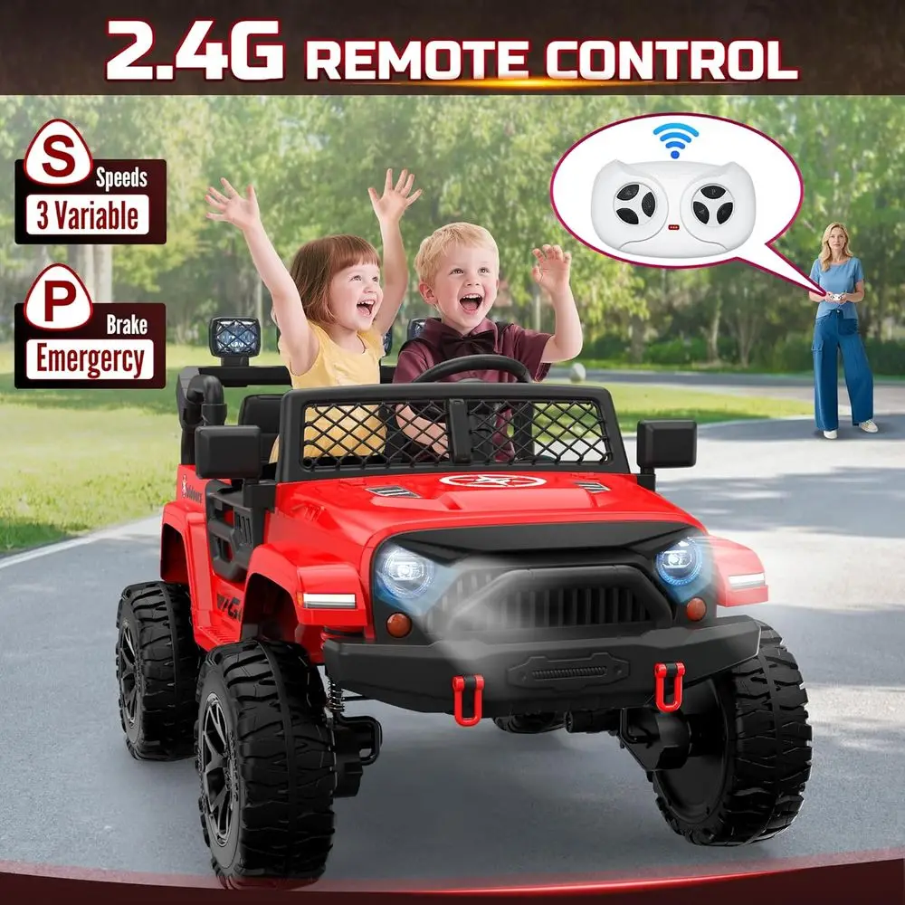 Voiture 2 places pour enfants, pneus EVA, voiture électrique 24V 4WD avec télécommande, Bluetooth, lumières LED, camion pour garçons