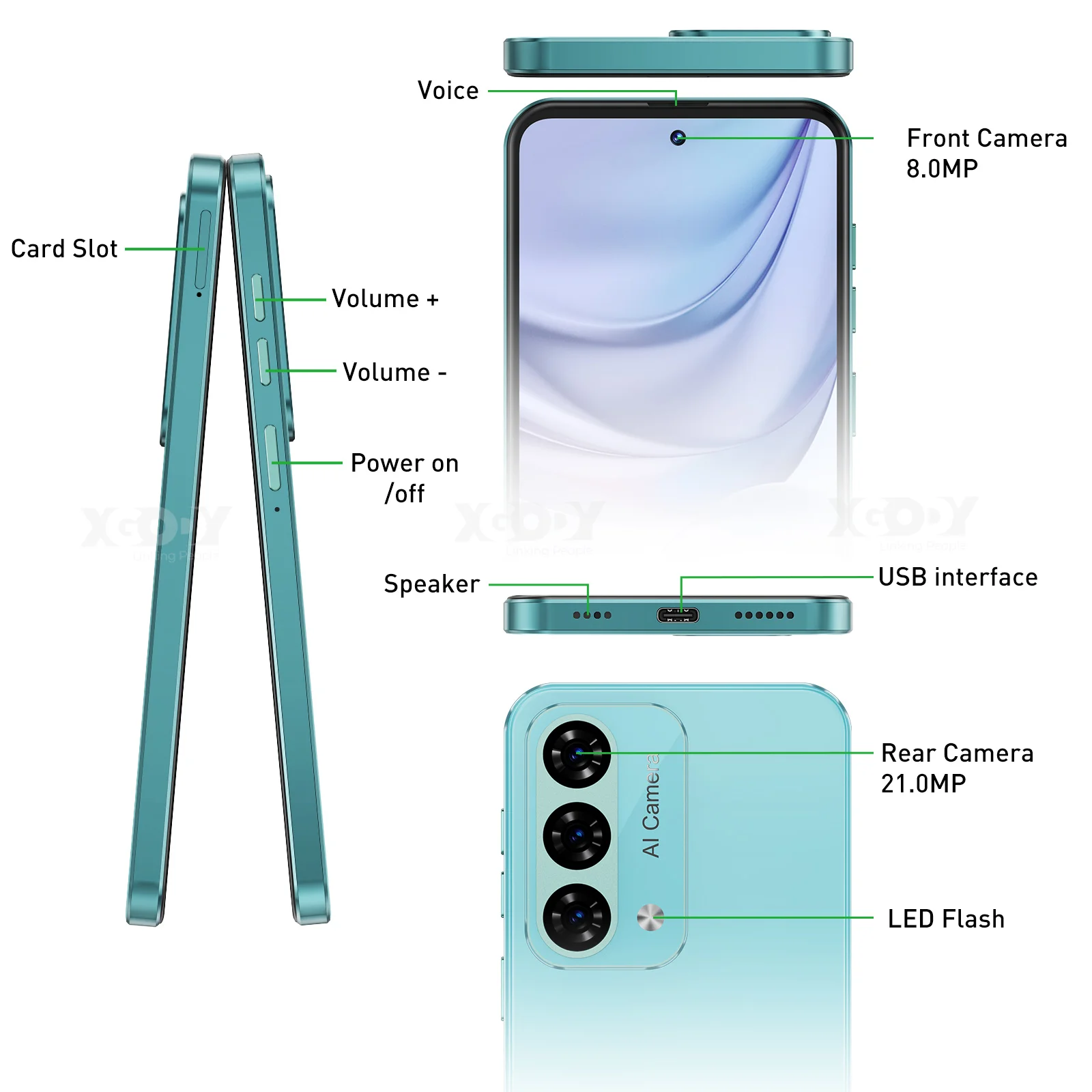 XGODY Mate60 Android 12 Smartphone 6,8 "4 + 128GB 5280mah teléfonos móviles 4G Dual SIM 8Core Face ID huellas dactilares desbloqueados teléfonos móviles