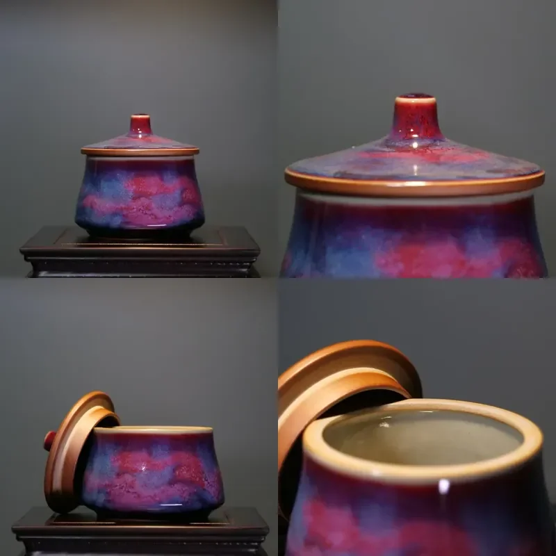 【CHIMU HOME】 Exquisite Handmade Jun Porcelain Multi-Use Food Storage Jar Airtight Leak-Proof Lid Dishwasher Safe Nebula Red