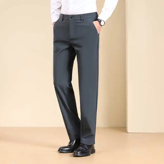 Men's Classic Dark Grey Flat Front Straight Leg Dress Trousers Formal Business Suit Pants Custom Made X0185