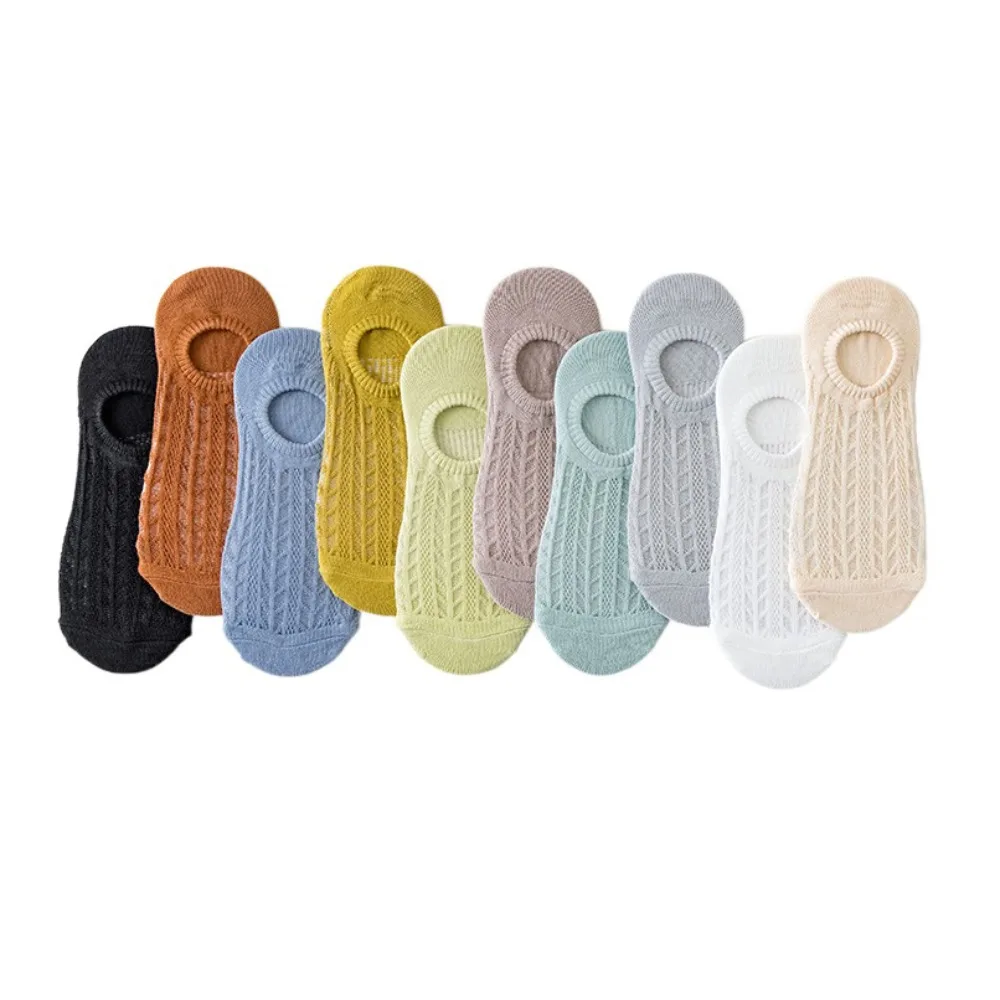 

10Pairs Elastic Mesh Invisible Boat Socks Thin Breathable Short Ankle Socks Non Slip Sweat Absorbent Short Hosiery Girl