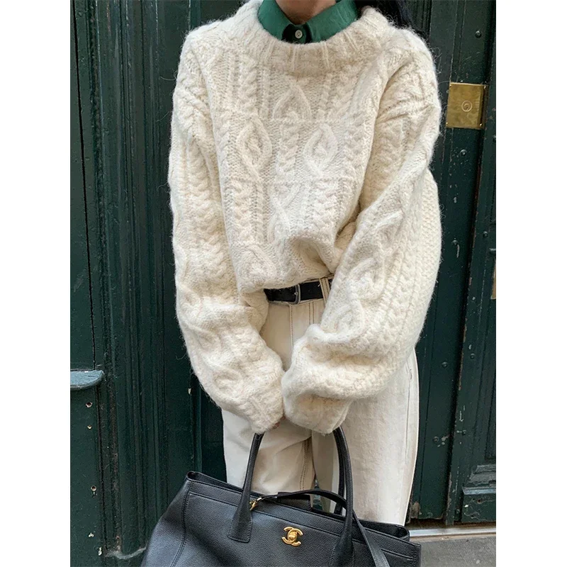 MEXZT Streetwear Cropped Sweater Women Vintage Oversized Knitted Pullovers Korean O Neck Jumpers Winter Basic Thicken Knitwear