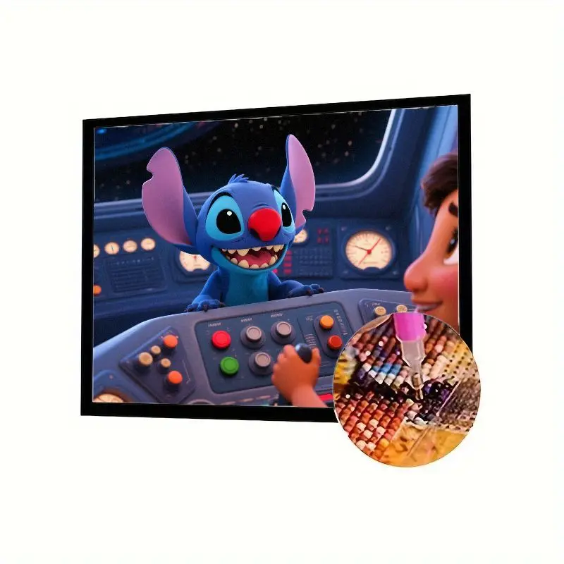 

1 Set 5D DIY Diamond Painting Kit, Adorable Smiling Stitch & Friend in Spaceship Cockpit, Full Drill Rhinestone Embroidery Art f