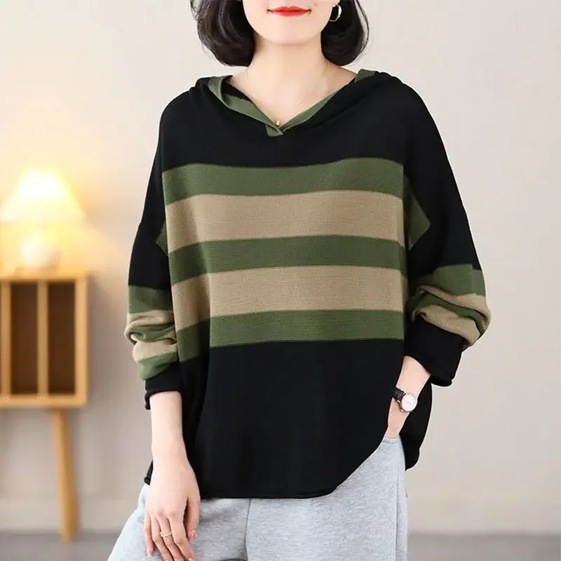 

Korean Fashion Autumn Winter New Sweater Hoodies Fashion Stripe Patchwork Long Sleeve Loose Casual Versatile Sweatshirts B72