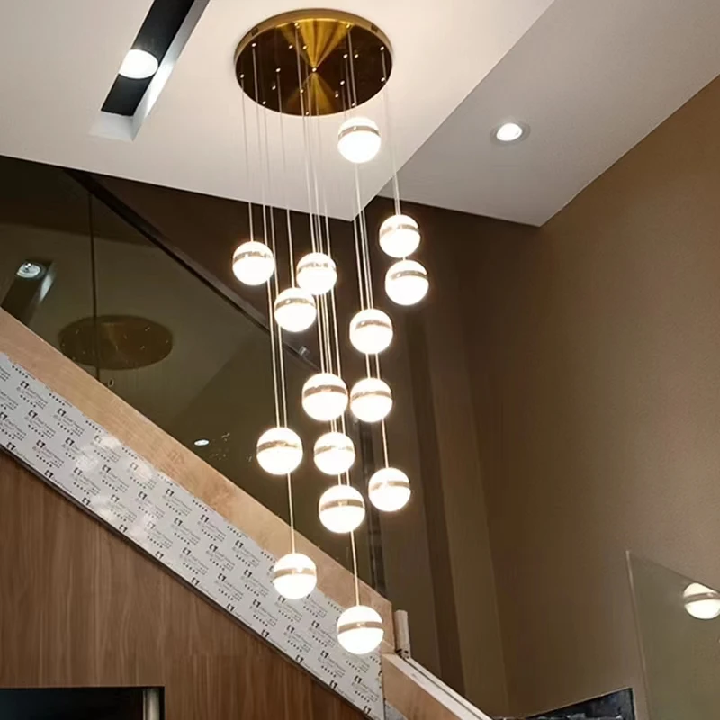 

Aluminum Led Pendant Lamps Living Room Villa Interior Lighting Decoration Acrylic Ceiling Chandelier Spiral Staircase Lights