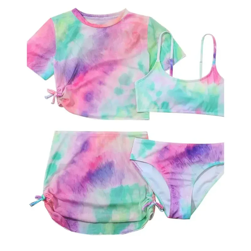 Разноцветные купальники для девочек от 7 до 14 лет, дышащие комплекты из 4 пляжных купальных костюмов, купальный костюм, праздничная пляжная одежда