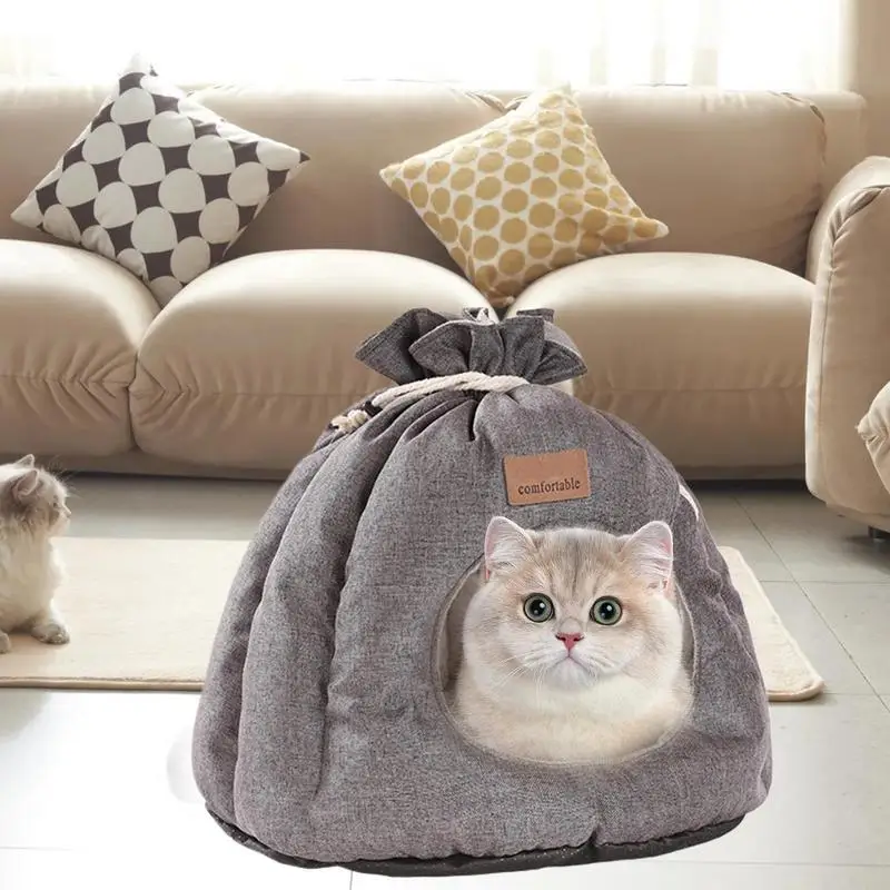 Cat Cave Waterproof Sack Shape Cat Bed Portable Non-slip Winter Pet Bed Washable Soft Pet Supplies For Home Travel Outdoor Use