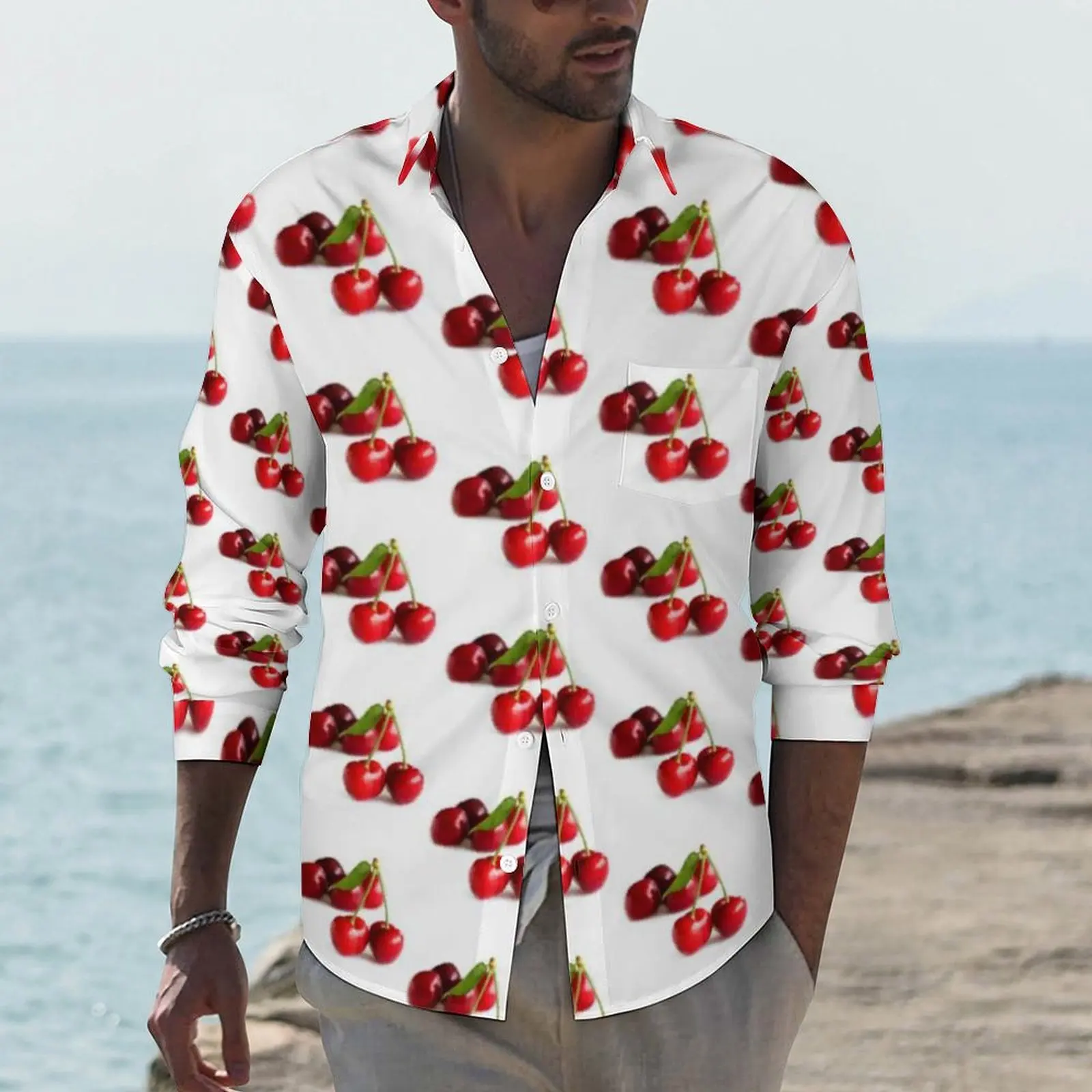 Sweet Cherry Shirt Autumn Vegetarian Casual Shirts Male Retro Blouses Long Sleeve Graphic Streetwear Clothes 3XL 4XL