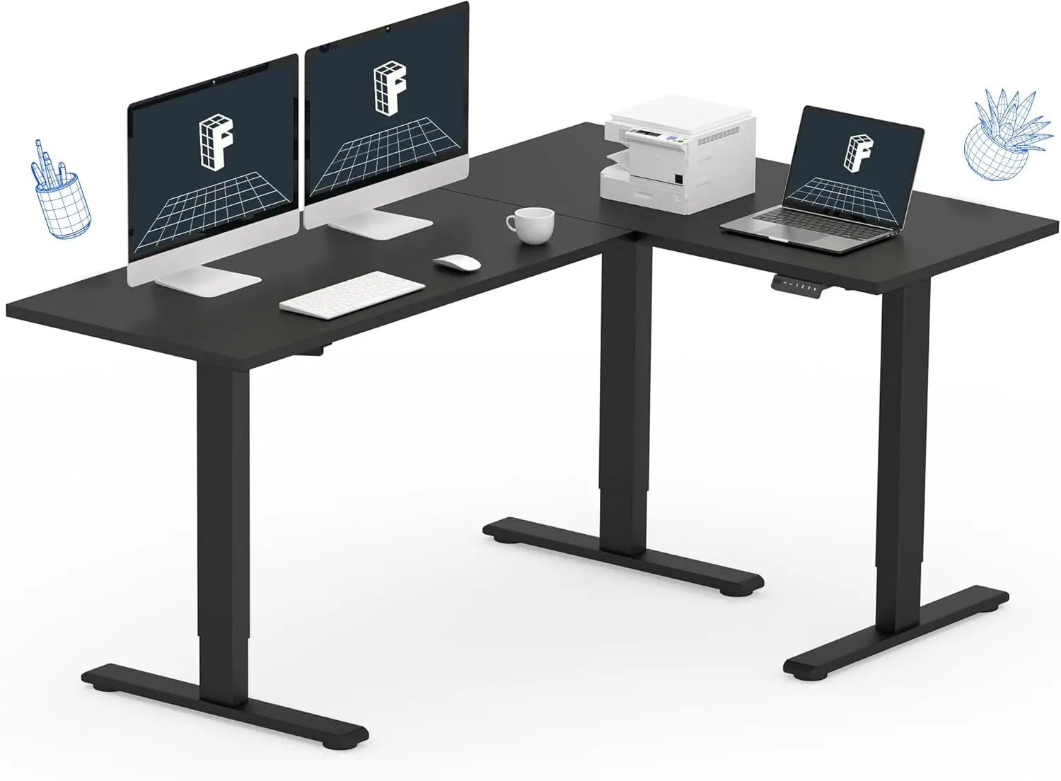 71 inch L-Shaped Standing Desk, Electric Height Adjustable Desk, Sit Stand Large Corner Desk, Memory Preset Controller