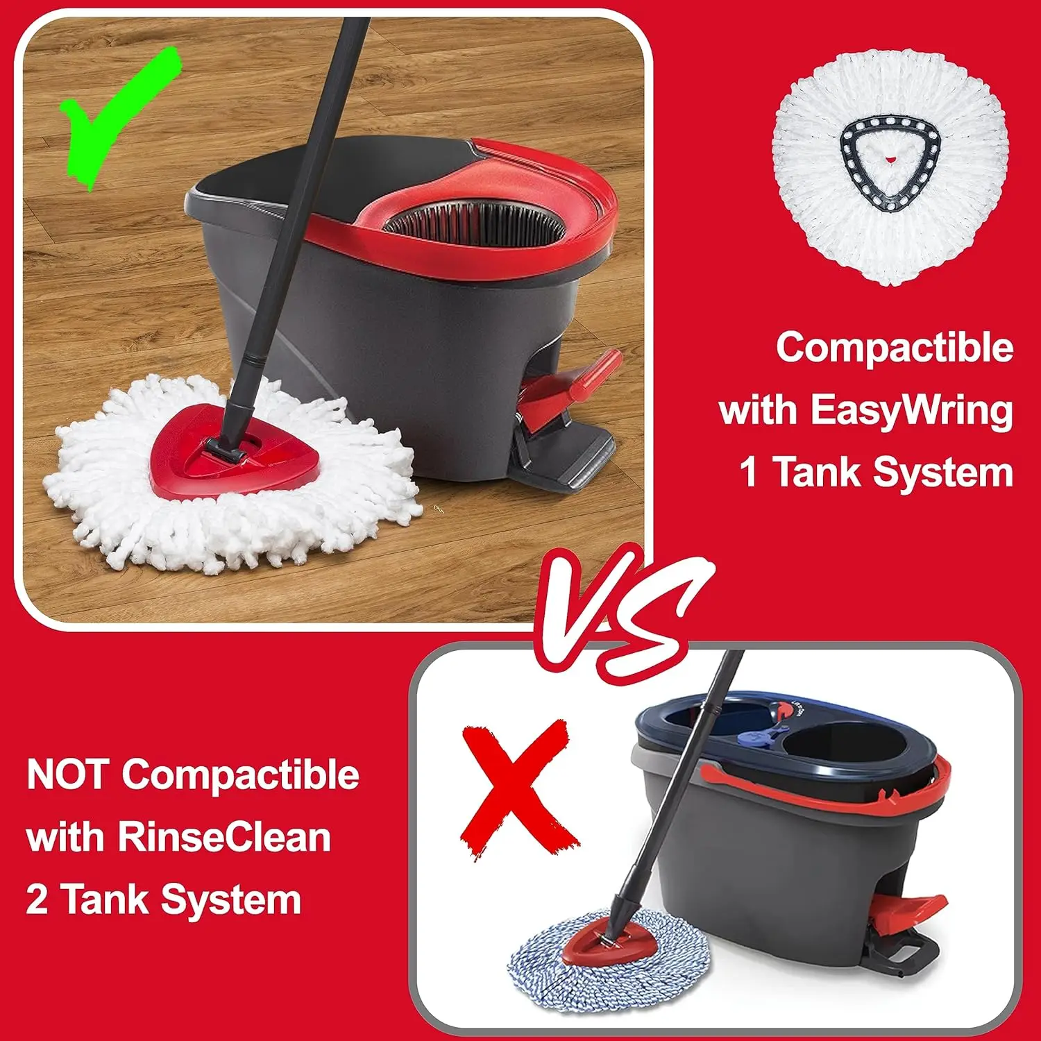 Spin Mop Pads for Vileda O-Cedar EasyWring 1-Tank System,Microfiber Spin Mop Heads,Triangle Swivel Mops Refill,Machine Washable