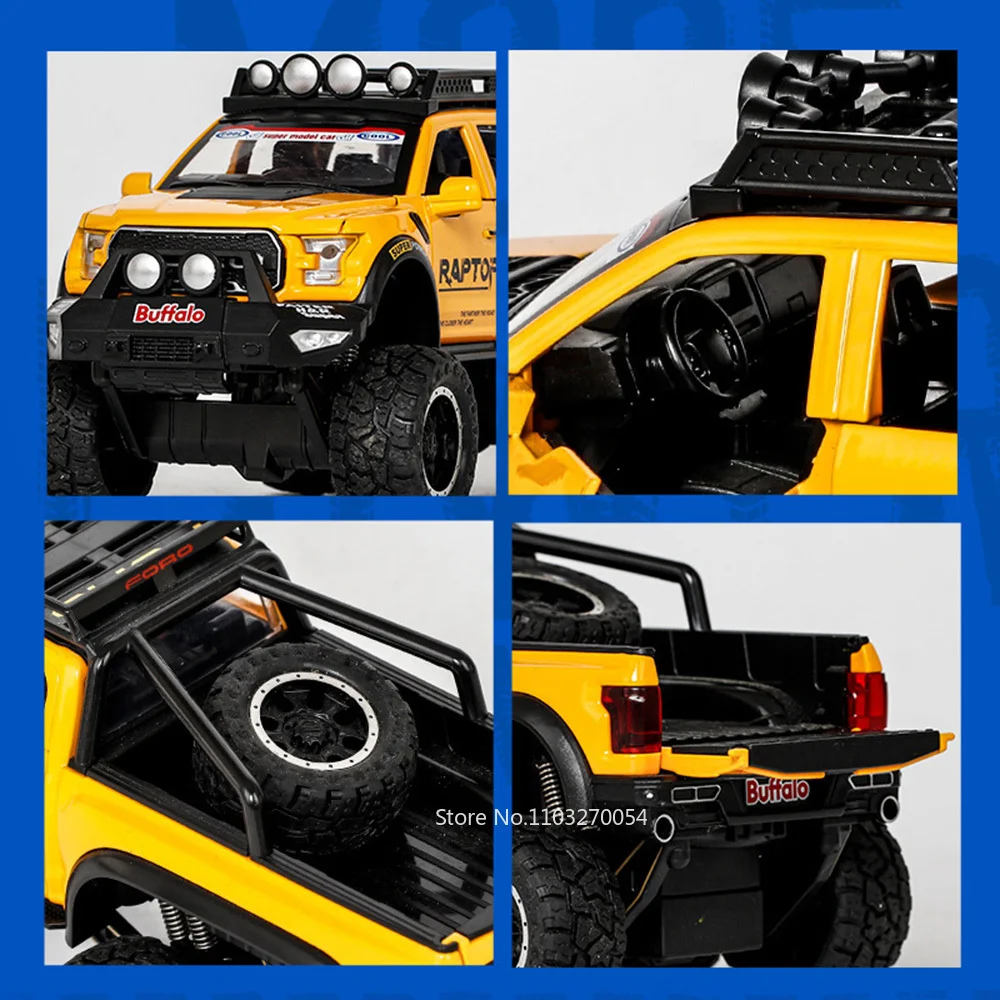 1:28 Big Wheel F150 6X6 SUV Automodell Spielzeug Alloty Diecast Fahrzeug 6 Türen geöffnet Sound Licht zurückziehen Gummireifen Spielzeug Kindergeschenke