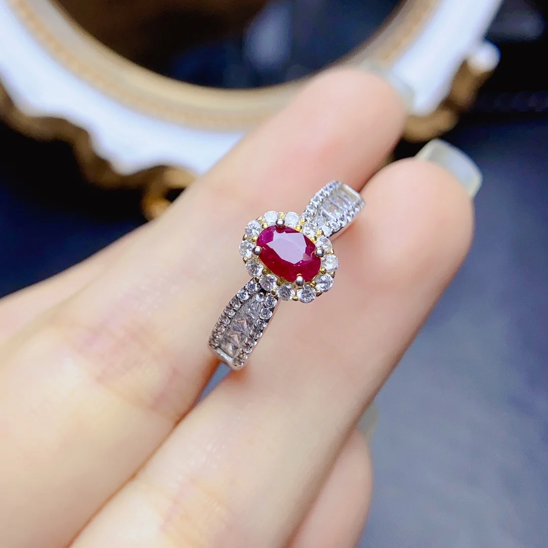 

FS Fashion S925 Sterling Silver Inlay Natural Ruby/Emerald Ring With Certificate Fine Charm Wedding Jewelry for Women MeiBaPJ