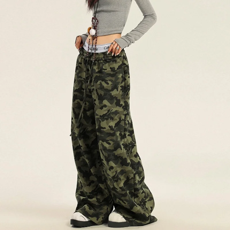 2024 Ropa Y2K Streetwear Elastic Waist Camouflage Baggy Pants For Women Clothes Drawstring Sweatpants Hip Hop Lady Long Trousers