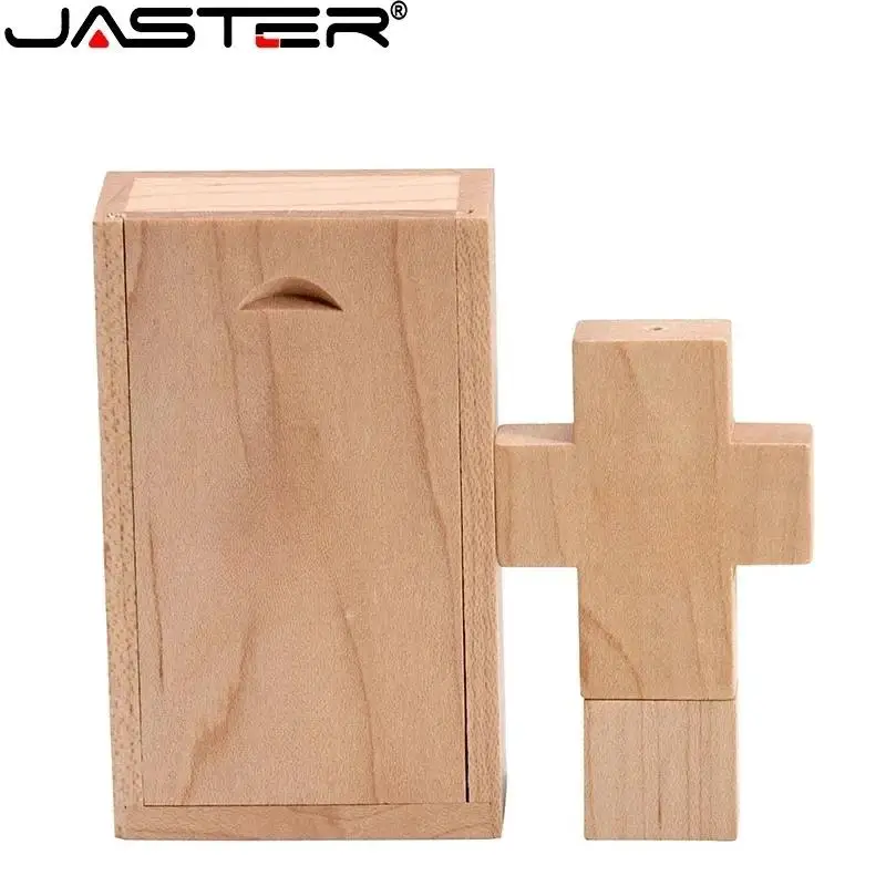 JASTER-unidades Flash USB 2,0 con cruz de Jesús de madera, 128GB, Memory Stick de madera de arce, 64GB con caja, Pen Drive, 32GB, regalo creativo, disco U