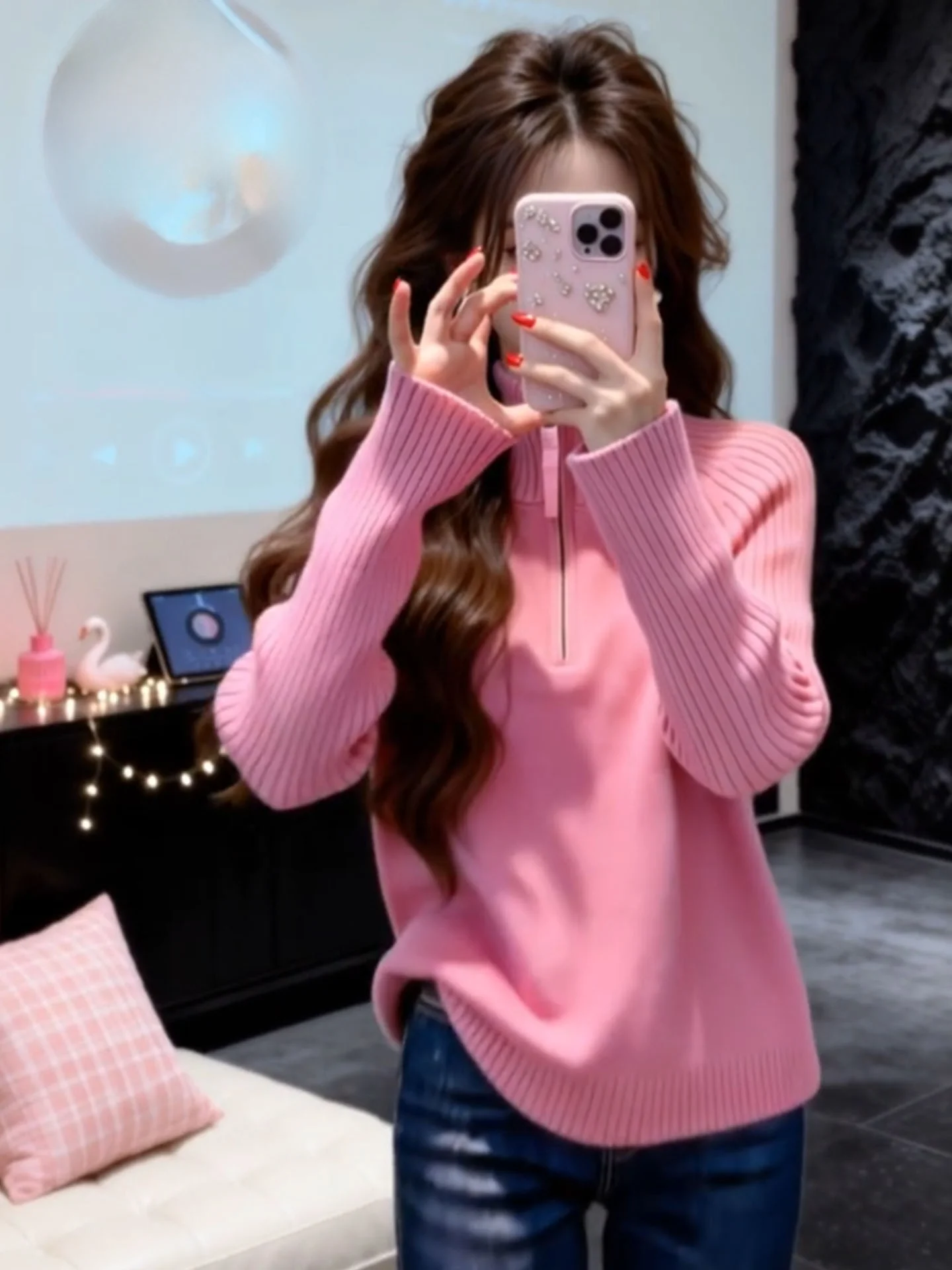 

Soft Lazy Sle Pink Sweater Women's Loose Fit Knitwear Spring New Arrival Ele Slimming Top Casual Loose Sle