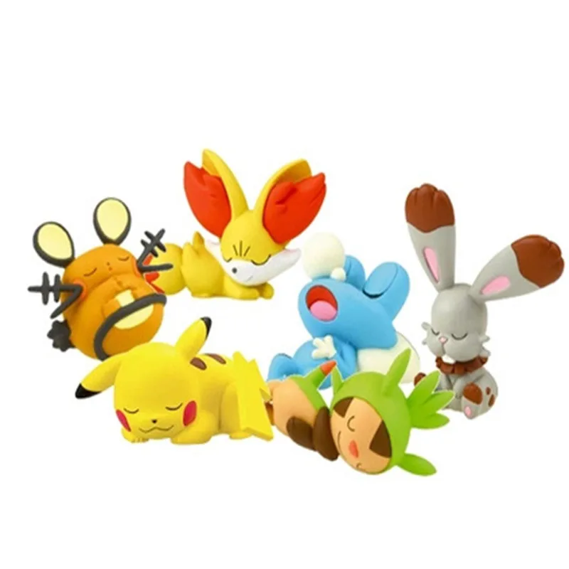 5/6pcs/set Pokemon Figure Sleeping Pikachu/Squirtle/Psyduck Anime Figure Birthday Cake Baking Decoration Birthday Gifts for Kids