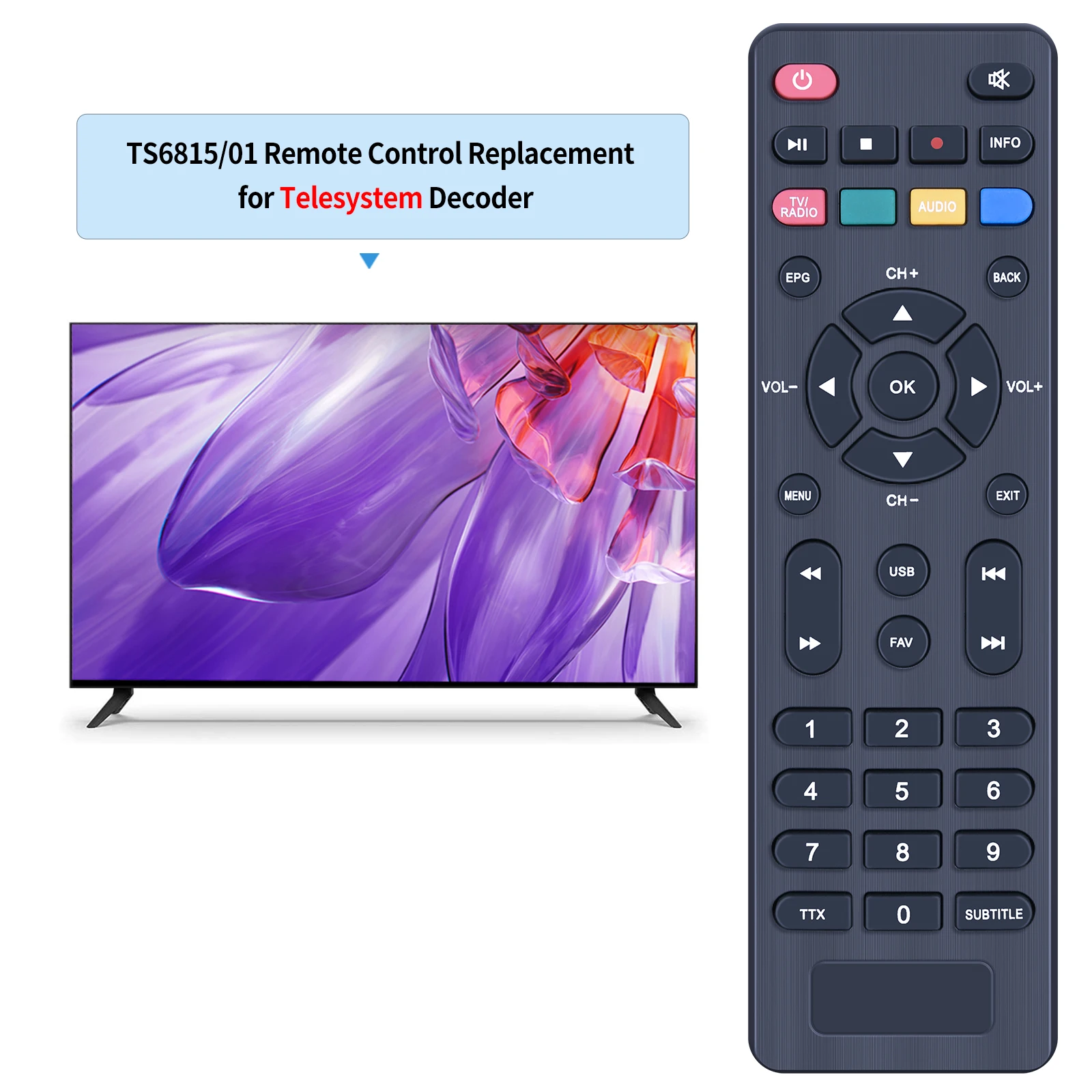 Remote control for Telesystem TS6815/01/MINION Decoder DVB-T2 H.265 TV box