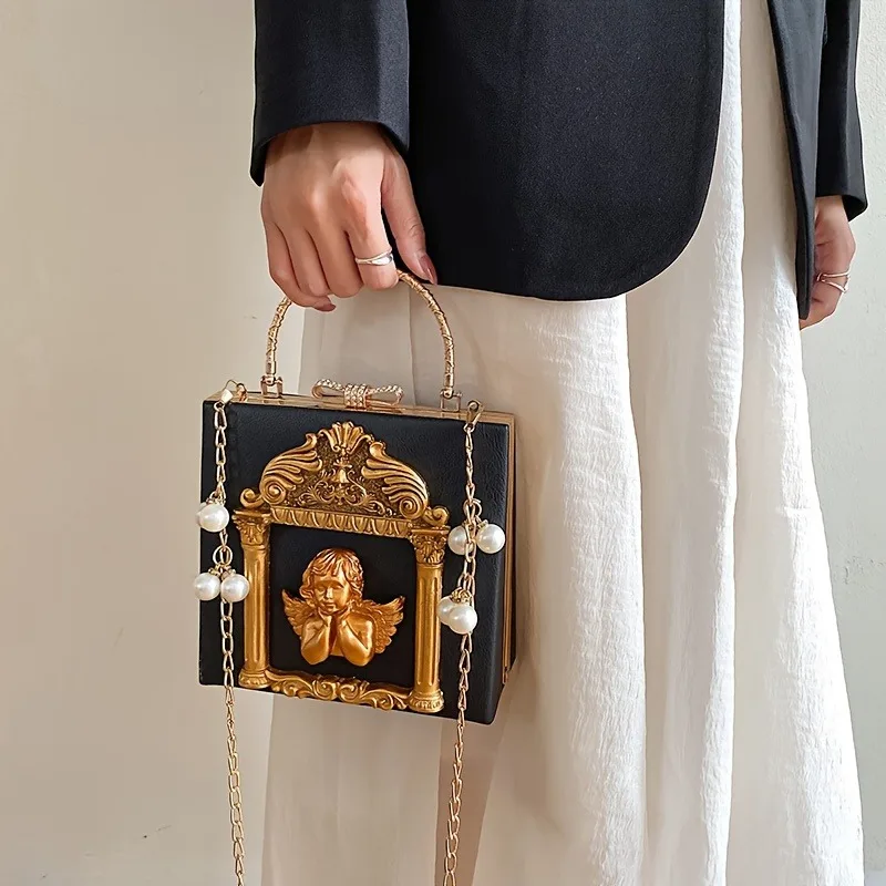 1pcs Vintage Relief Angel Handbag Outdoor Casual Fashion Shoulder Crossbody Bag Stylish Retro Single-Shoulder Crossbody Bag