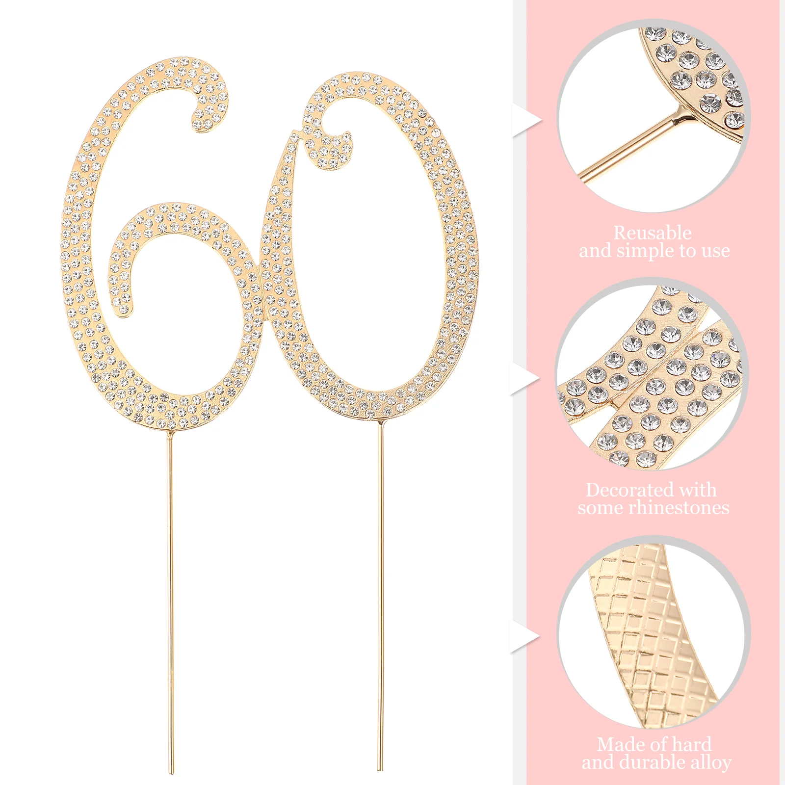 60 Cake Topper Cupcake Toppers Rhinestone Decorative Anniversary Picks Insert Number Cakes