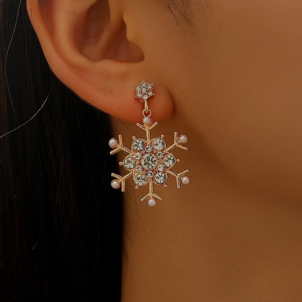 New Year Party Luxury Snowflake Earrings Sparking Design Zircon Earrings Crystal Xmas Earrings Women Gift