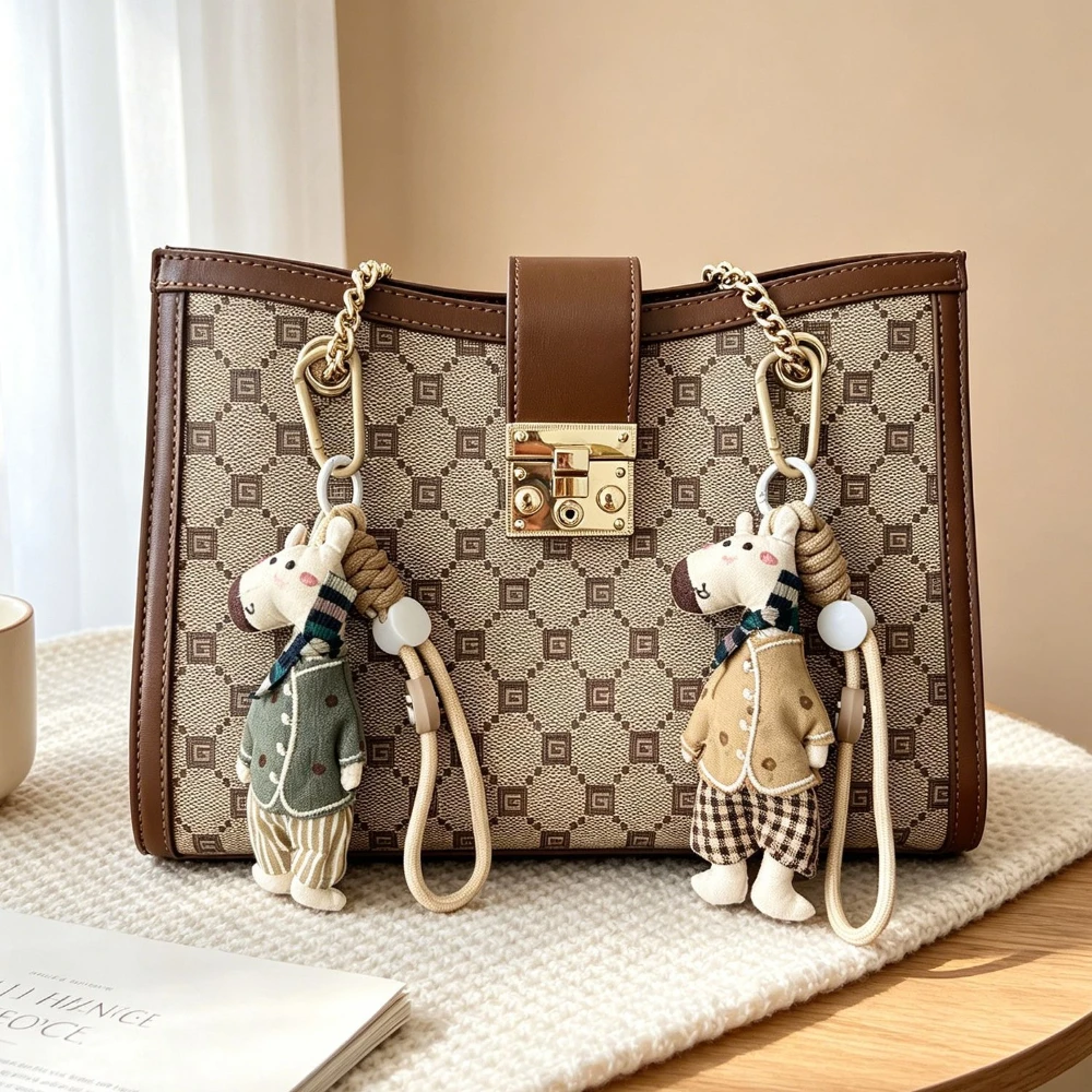 Plush Bag Charm Stuffed Animal Doll Keychain With Wrist Strap Clip Cute Handbag Purse Backpack Decoration Gift Daily Accessory