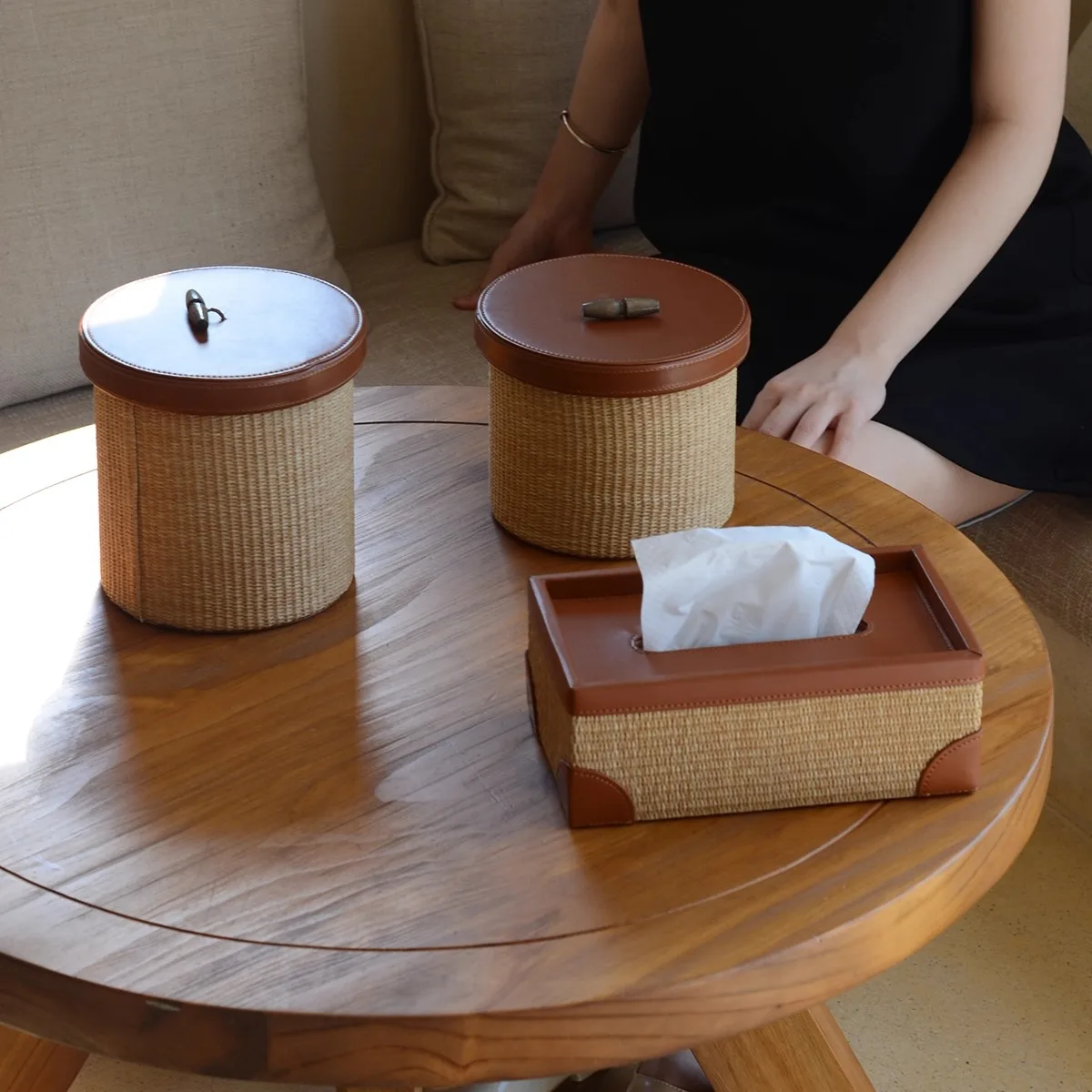 

Natural Straw Tissue Box Desktop Storage Rack Paper Holder Storage Jar Remote Control Organizer Tray Living Room Home Decor