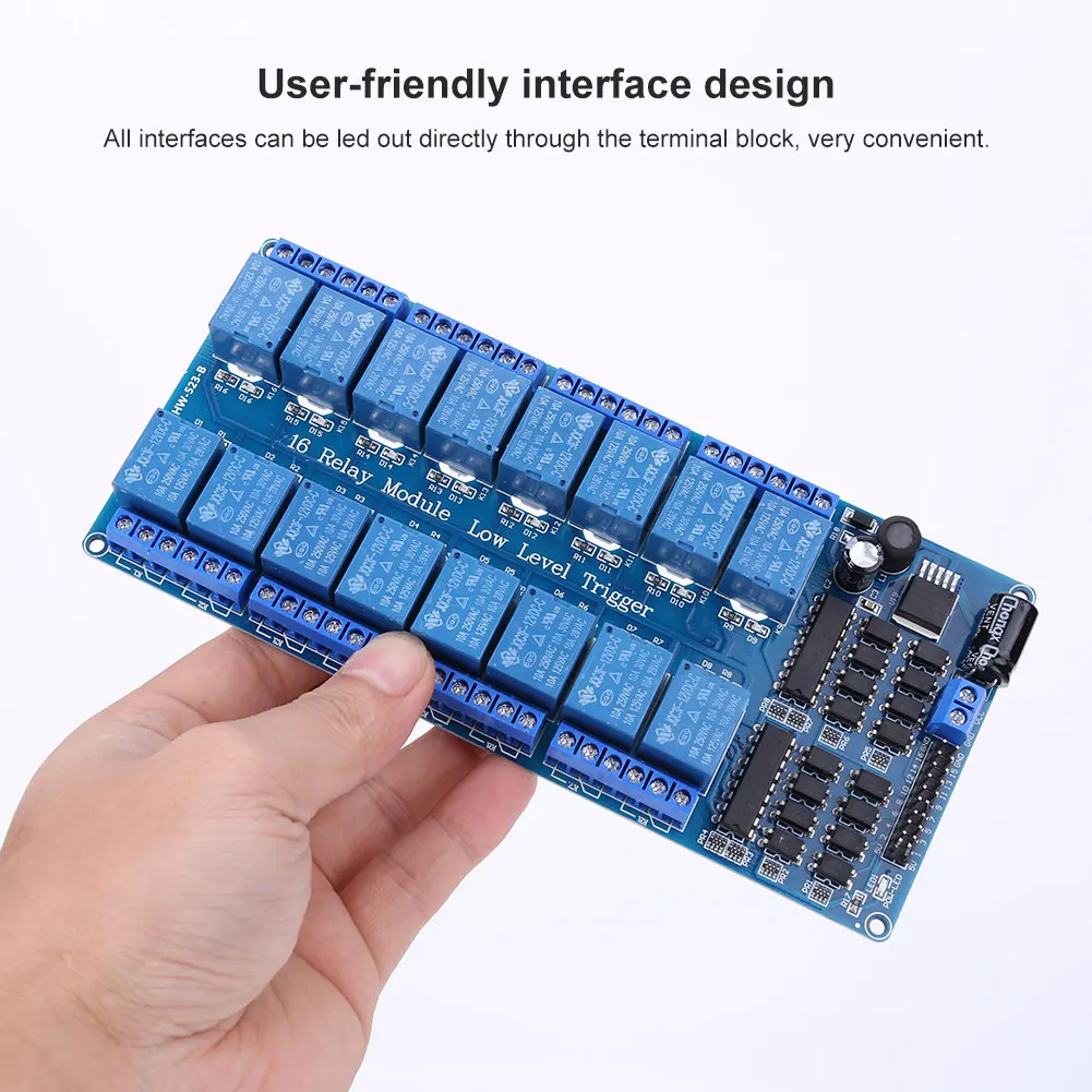 16-Kanal-Leistungsrelaismodul 12 V LM2576 Relaismodul Intelligente Erweiterungsplatine mit Optokoppler-Elektronikkomponenten