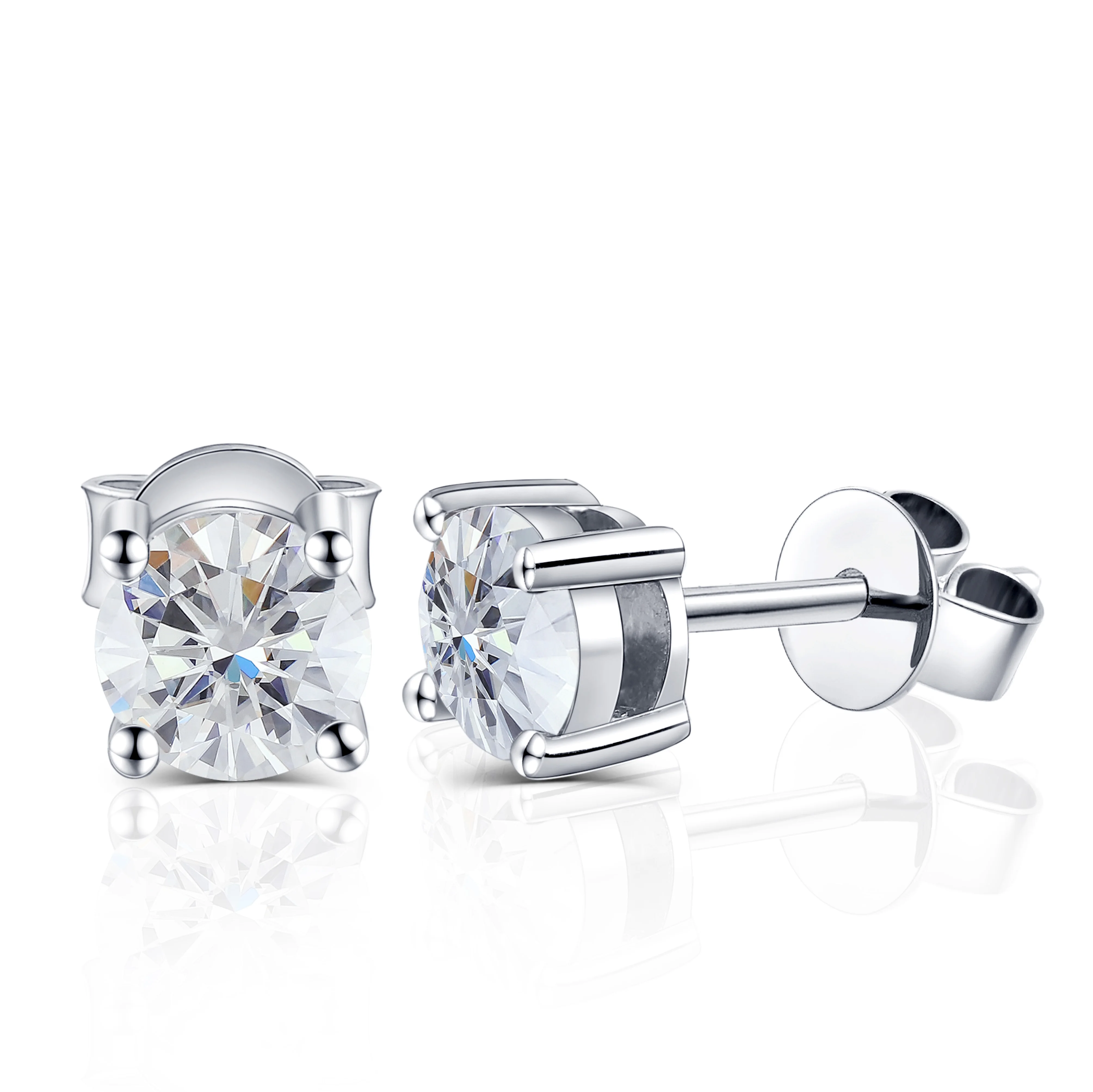 

Seasons of Shine Solid 18K White Gold Plated Silver Moissanite Stud Earrings for Women 1CTW 5mm 0.5ct Each FGH Color Jewelry