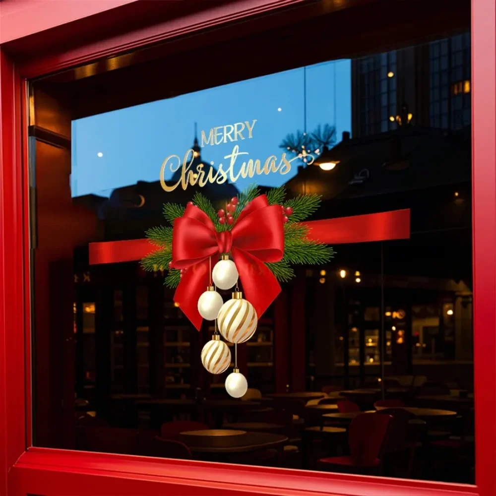 

45x60cm Christmas Bow Window Stickers Electrostatic Cling PVC Decals Removable No Residue for Home Party Decor & Holiday Gifts