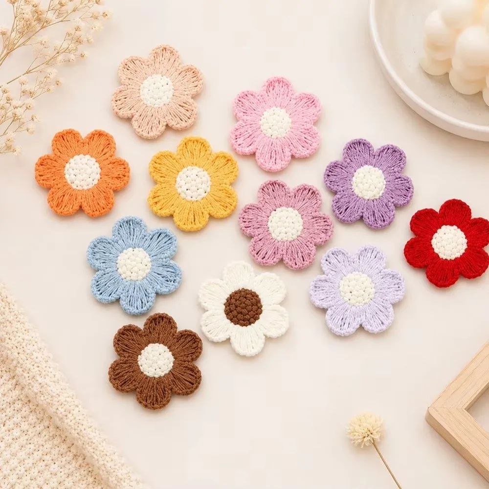 10pcs 6 Petals Design Crochet Flower Patches 3cm Diameter 10 Pieces Pack Embroidered Appliques Hand Sewn Style Colorful Pattern