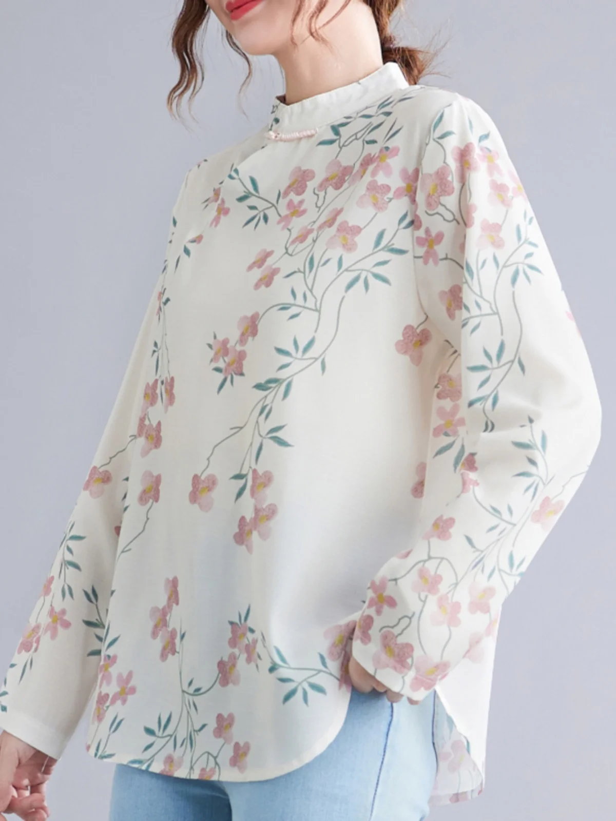 Rétro chinois Sle Long Sve irt femmes coupe ample imprimé Qipao haut boutonné Ele minceur automne Faion