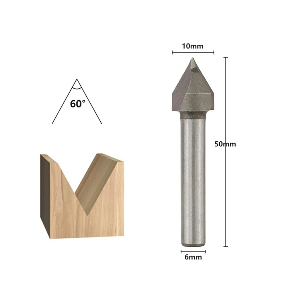 Milling Cutter Router Bit Power Tools Silver Solid Carbide V Shape Woodworking High Strength 60Degree Accessories