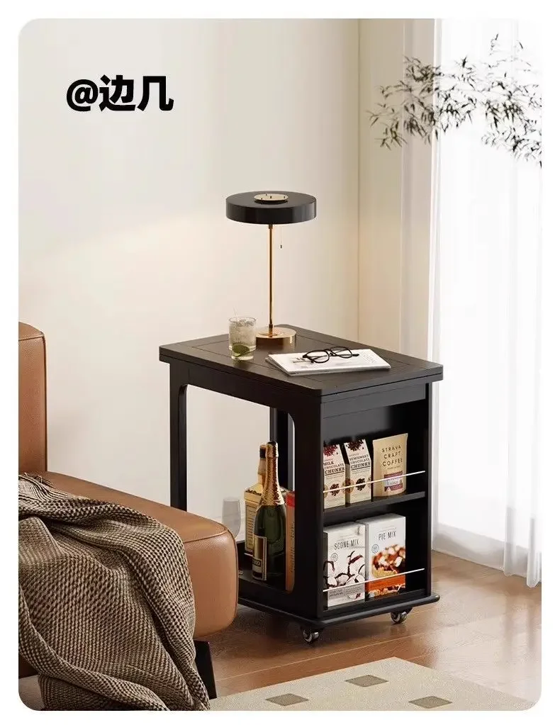 Solid wood mobile, coffee table, living room, sofa side cabinet, balcony trolley folding, simple and multi-purpose