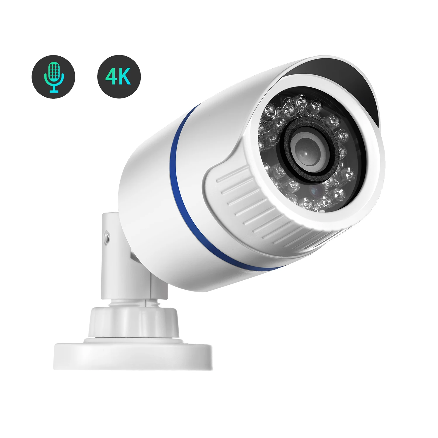 

AZISHN 3840*2160 8MP Audio POE IP Camera Street Outdoor H.265 Onvlf Bullet CCTV Home 4MP Night Vision Security Camera