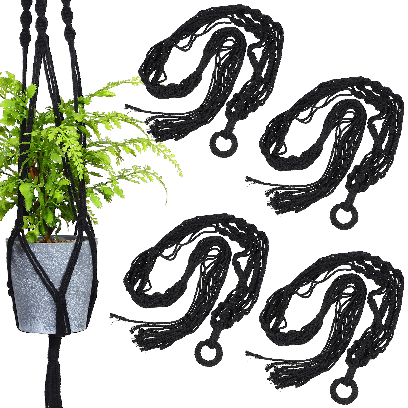 

4 Pcs Plant Pots Cotton Rope Black Hangers Balcony Flower Pot Holder Office Macrame Flower Pot Holder