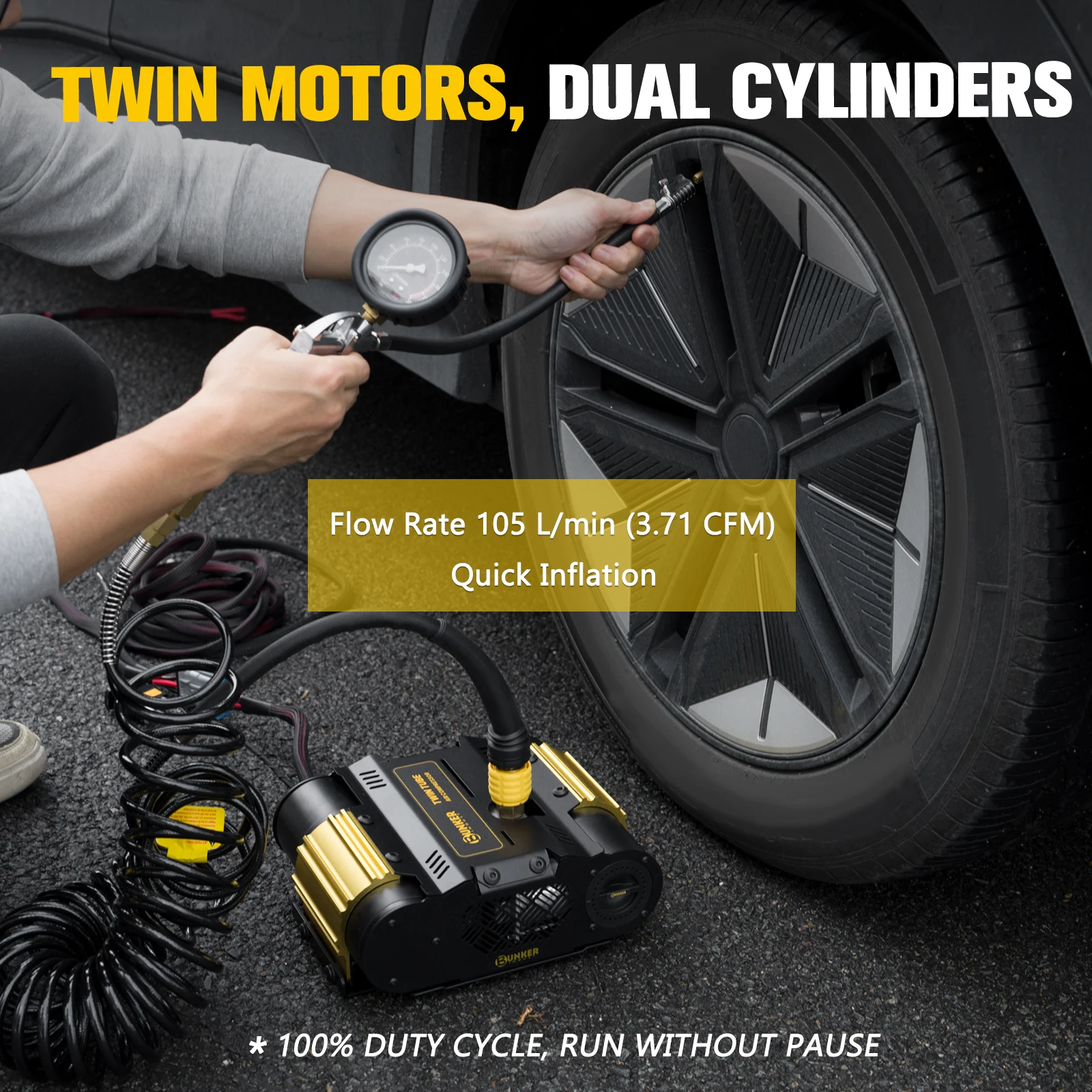 Heavy 12V Air Compressor, 150PSI Portable Tire Inflator with Rapid Flow for 4x4 Truck SUV Offroad Camping