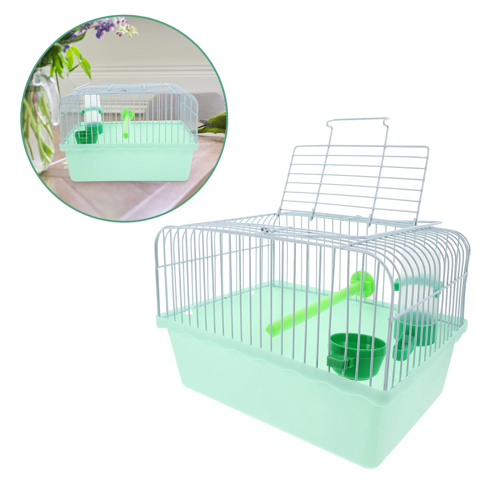 

Portable Bird Cage with Perch Food Box Water Dispenser Spacious Metal Travel Carrier for Parrots Lovebirds Small Birds Pet Cage