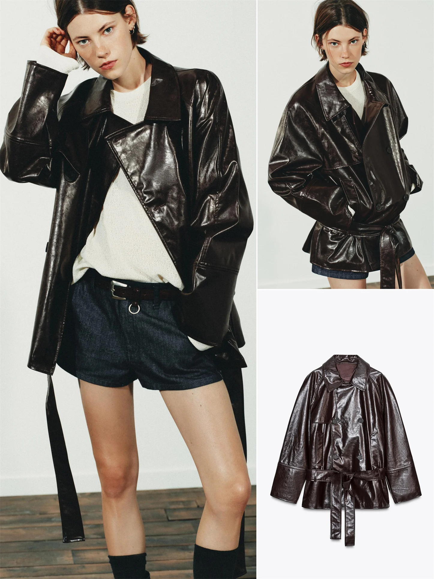 

Faionable ort Length Пальто из кожзаменителя с поясом Высокий воротник Длинный све Женская осенняя новинка Премиум-ветровка